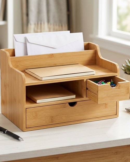 Ovpfb Bamboo Desk Organizer with Mail Slot and Two Drawers Natural - Lifestyle view