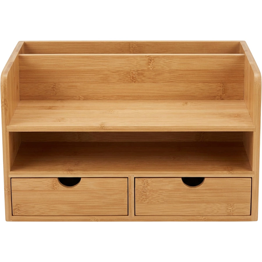 Ovpfb Bamboo Desk Organizer with Mail Slot and Two Drawers Natural