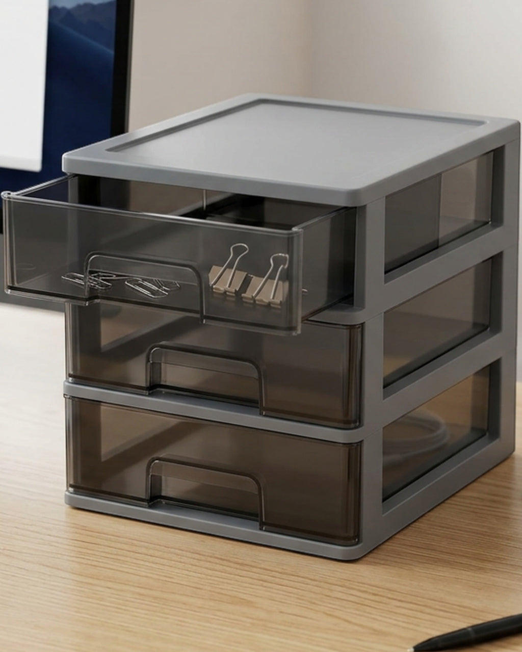 Ovpfb Stackable Desktop Organizer with Three Drawers Smoke Gray - Lifestyle view